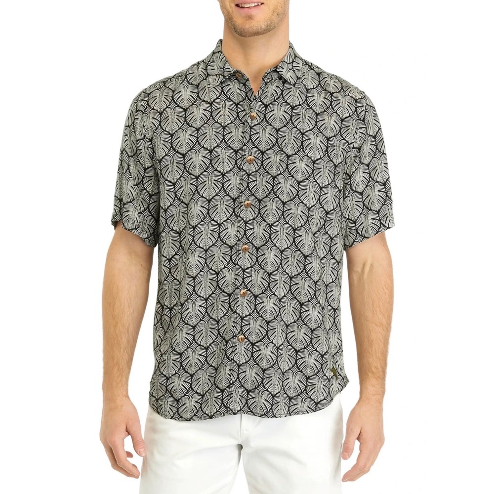 Tommy Bahama Veracruz Cay Monstera Tiles Shirt Black White 2XLB BT326690 NEW